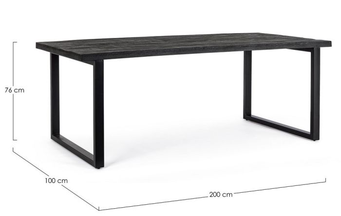Mesa Comedor Color Negro Madera Mango Acero Barnizado, 200 Cm