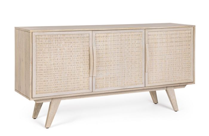 Aparador 3 Puertas Sahana Estilo Étnico Ratán Madera Mango, 155 Cm
