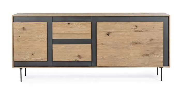 Aparador 3 Puertas 3 Cajones Roble Natural Negro, 200 Cm