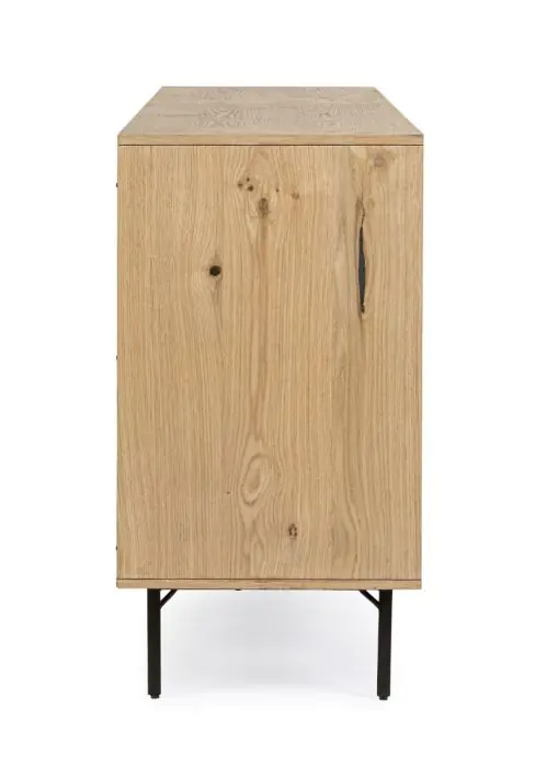 Aparador 3 Puertas 3 Cajones Roble Natural Negro, 200 Cm