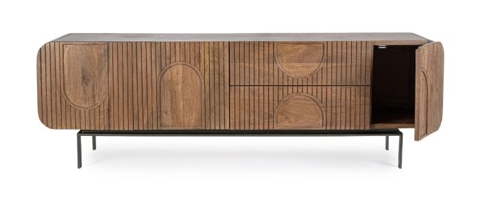 Mueble TV 3 Puertas 2 Cajones Madera Mango Natural, 172 Cm