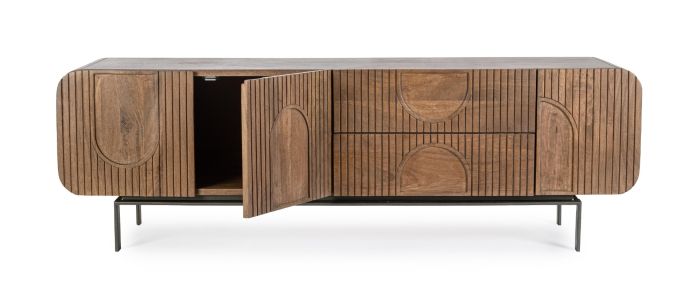 Mueble TV 3 Puertas 2 Cajones Madera Mango Natural, 172 Cm