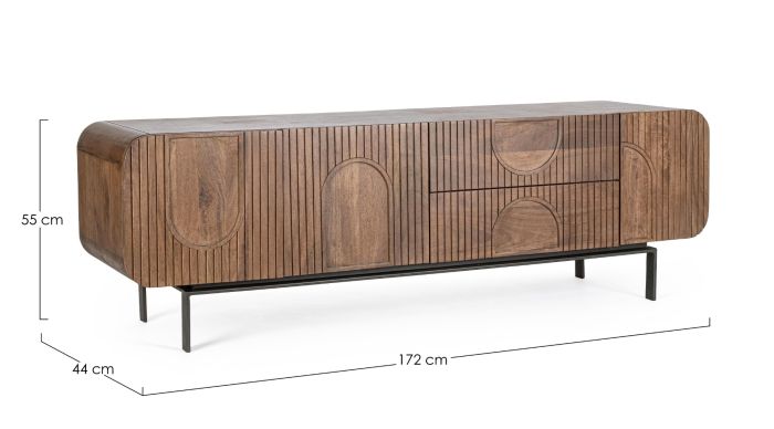 Mueble TV 3 Puertas 2 Cajones Madera Mango Natural, 172 Cm