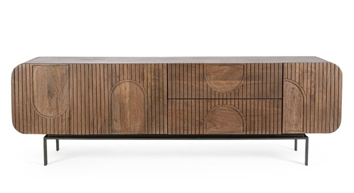 Mueble TV 3 Puertas 2 Cajones Madera Mango Natural, 172 Cm