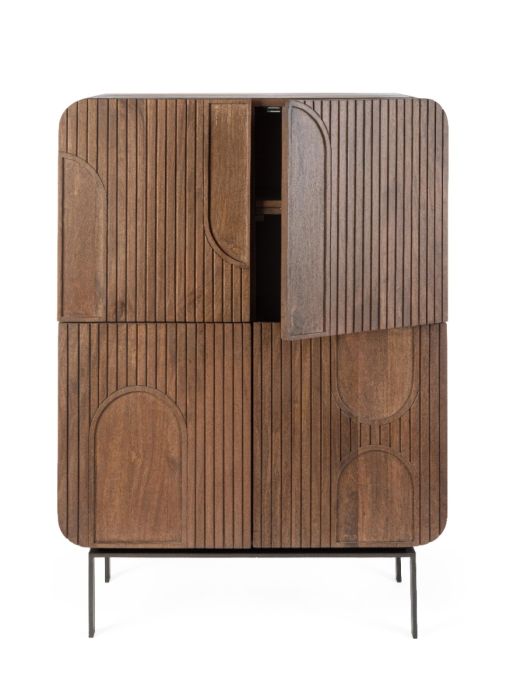 Aparador Alto 4 Puertas Madera Mango Natural, 90 Cm