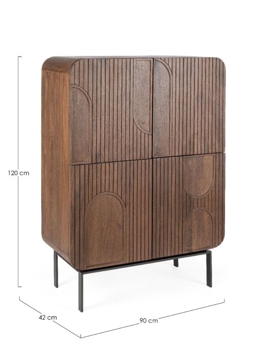 Aparador Alto 4 Puertas Madera Mango Natural, 90 Cm
