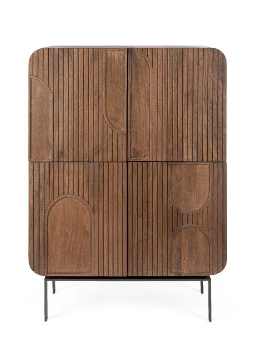 Aparador Alto 4 Puertas Madera Mango Natural, 90 Cm