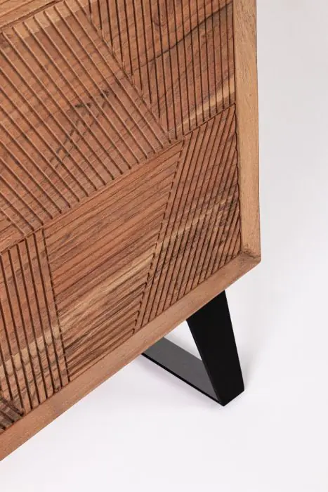 Aparador Alto 2 Puertas 2 Cajones Tallados Madera Acacia Acero, 118 Cm