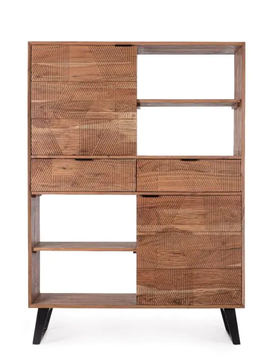 Aparador Alto 2 Puertas 2 Cajones Tallados Madera Acacia Acero, 118 Cm