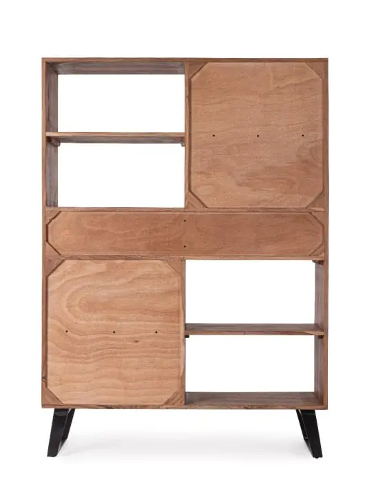 Aparador Alto 2 Puertas 2 Cajones Tallados Madera Acacia Acero, 118 Cm