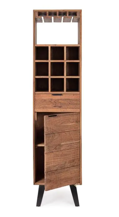 Mueble Bar 1 Puerta 1 Cajón Tallados Madera Acacia Acero, 45 Cm