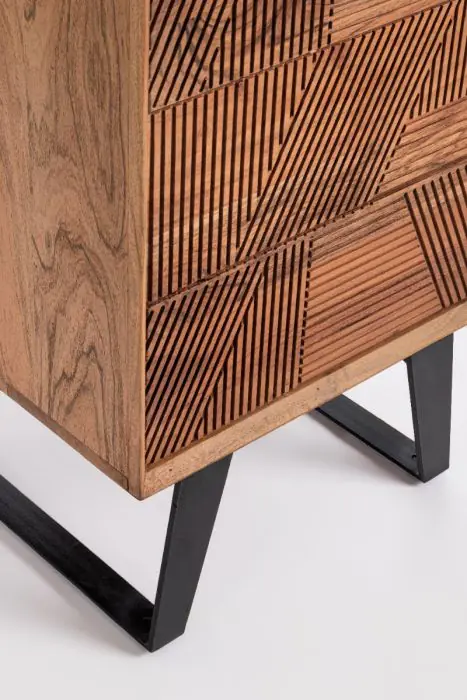 Mueble Bar 1 Puerta 1 Cajón Tallados Madera Acacia Acero, 45 Cm