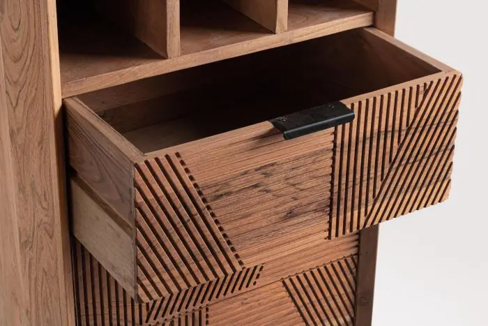 Mueble Bar 1 Puerta 1 Cajón Tallados Madera Acacia Acero, 45 Cm