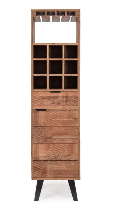 Mueble Bar 1 Puerta 1 Cajón Tallados Madera Acacia Acero, 45 Cm