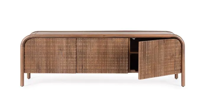 Mueble TV 3 Puertas Taraceadas Madera Mango Natural, 155 Cm