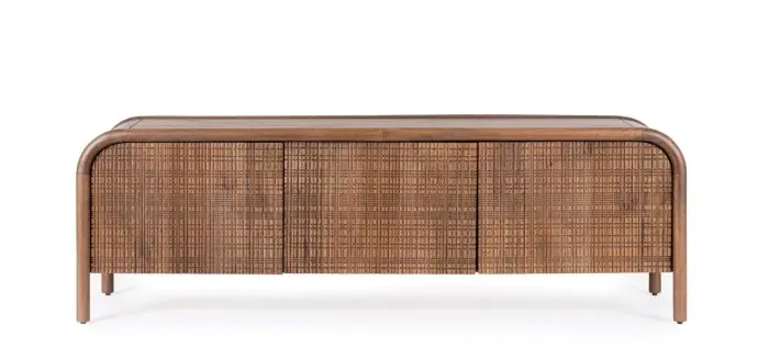 Mueble TV 3 Puertas Taraceadas Madera Mango Natural, 155 Cm