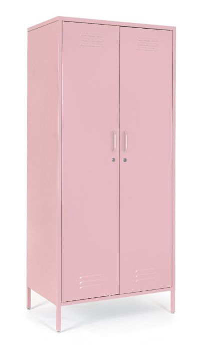 Armario estilo industrial en acero barnizado rosa pastel.