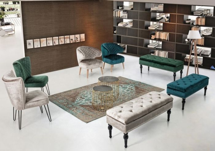 Sillón Tejido Efecto Terciopelo Madera Pino
