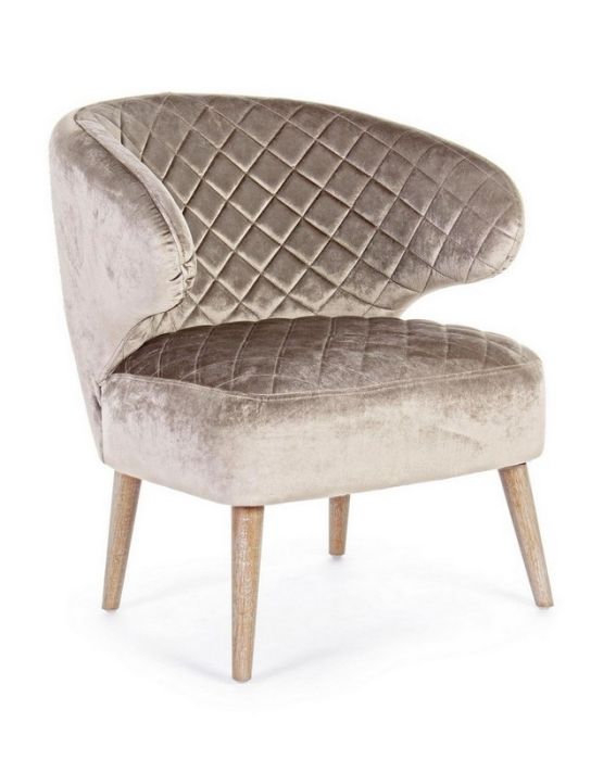 Sillón Bertrand Estilo Art Decó Tejido Efecto Terciopelo Madera Pino, 66'6 Cm