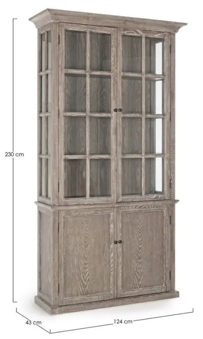 Vitrina Rústica 4 Puertas Madera Fresno Natural, 124 Cm