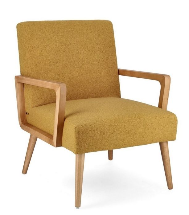 Sillón Desenfundable Veriana Estilo Nórdico Tejido Mostaza Madera Pino, 64'5 Cm