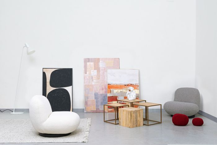 Sillón Giratorio Tejido Efecto Bouclé Blanco Acero, 81 Cm