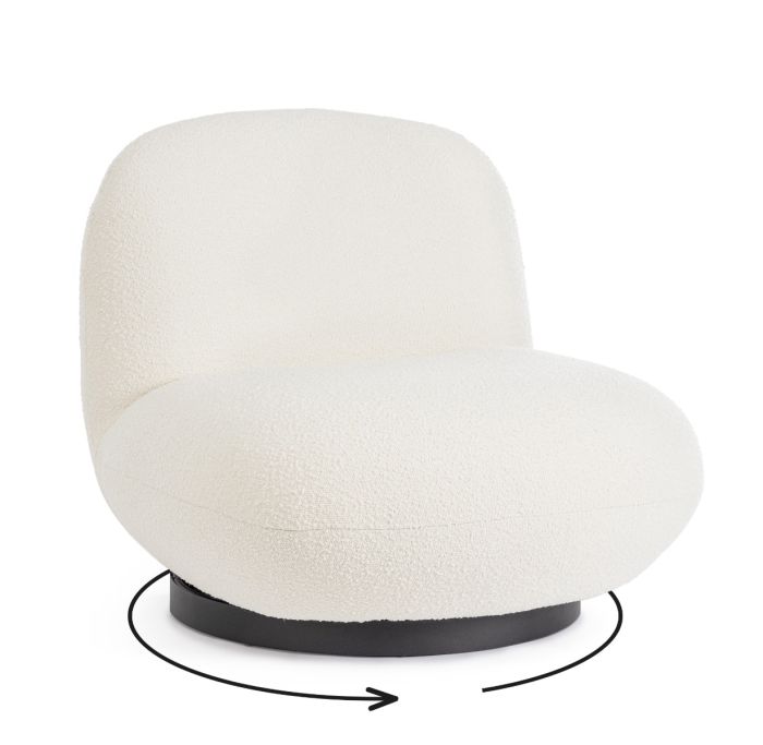 Sillón Giratorio Tejido Efecto Bouclé Blanco Acero, 81 Cm