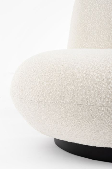 Sillón Giratorio Tejido Efecto Bouclé Blanco Acero, 81 Cm