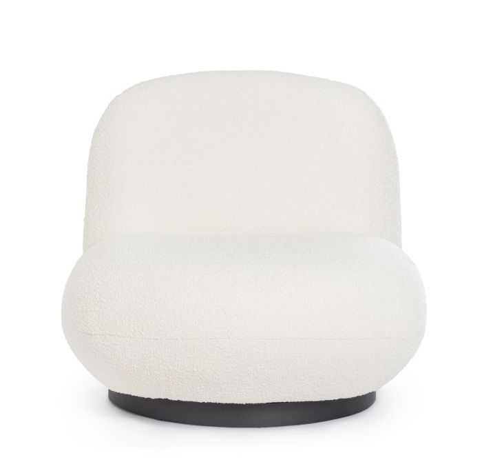Sillón Giratorio Tejido Efecto Bouclé Blanco Acero, 81 Cm