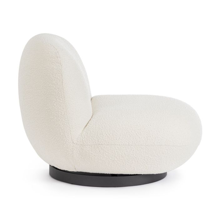 Sillón Giratorio Tejido Efecto Bouclé Blanco Acero, 81 Cm