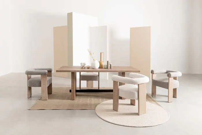 Silla Tejido Bouclé Blanco Madera Pino Natural, 70 Cm