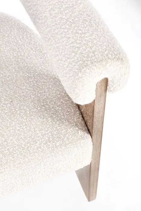 Silla Tejido Bouclé Blanco Madera Pino Natural, 70 Cm