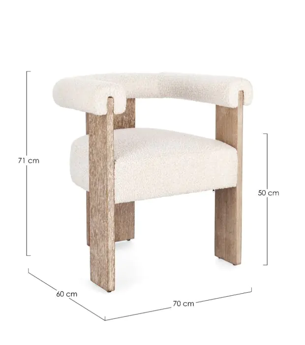 Silla Tejido Bouclé Blanco Madera Pino Natural, 70 Cm
