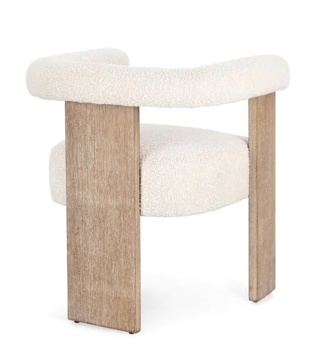 Silla Tejido Bouclé Blanco Madera Pino Natural, 70 Cm