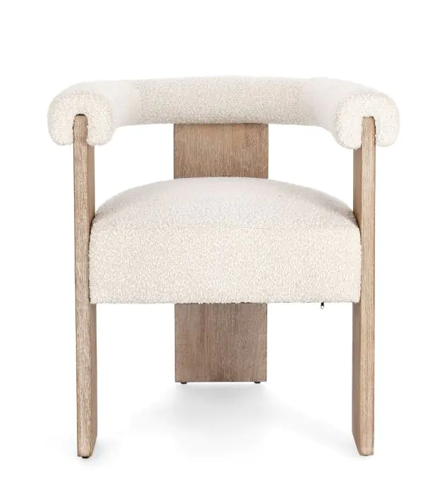 Silla Tejido Bouclé Blanco Madera Pino Natural, 70 Cm