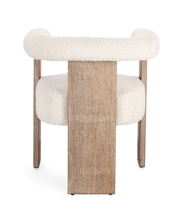 Silla Tejido Bouclé Blanco Madera Pino Natural, 70 Cm