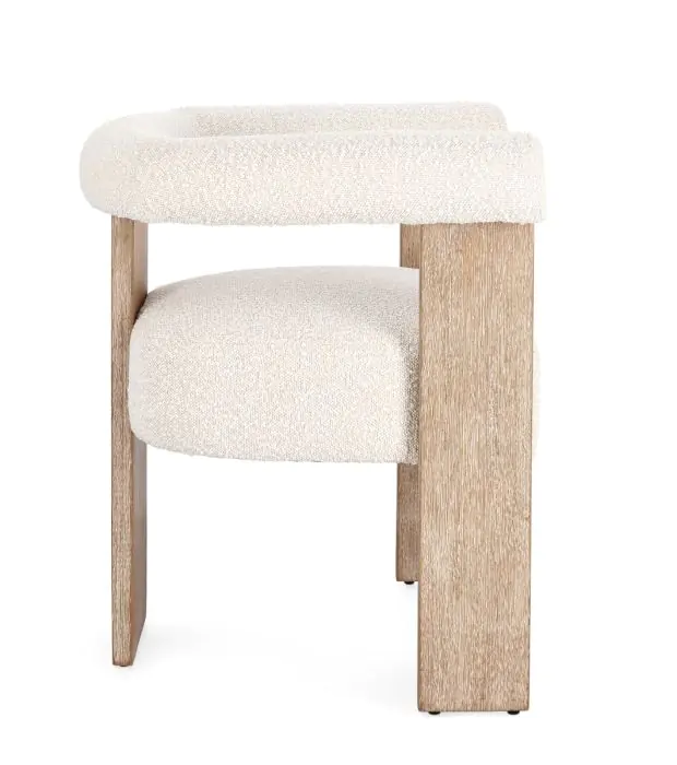 Silla Tejido Bouclé Blanco Madera Pino Natural, 70 Cm