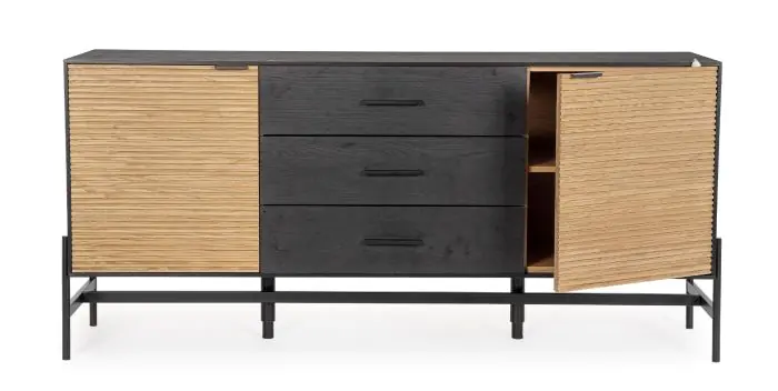 Aparador 2 Puertas 3 Cajones Fresno Negro Natural, 164 Cm