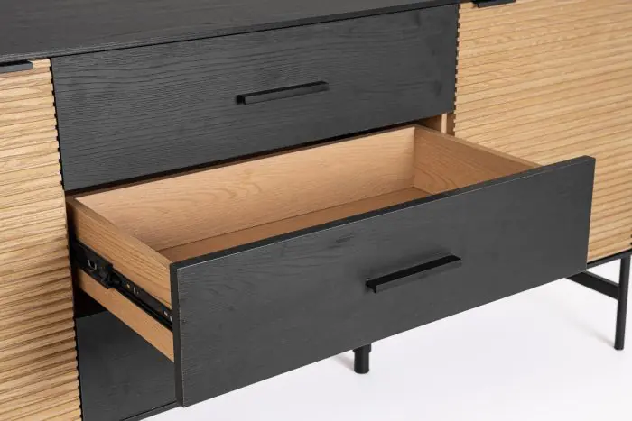 Aparador 2 Puertas 3 Cajones Fresno Negro Natural, 164 Cm