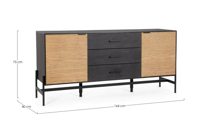 Aparador 2 Puertas 3 Cajones Fresno Negro Natural, 164 Cm
