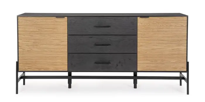 Aparador 2 Puertas 3 Cajones Fresno Negro Natural, 164 Cm