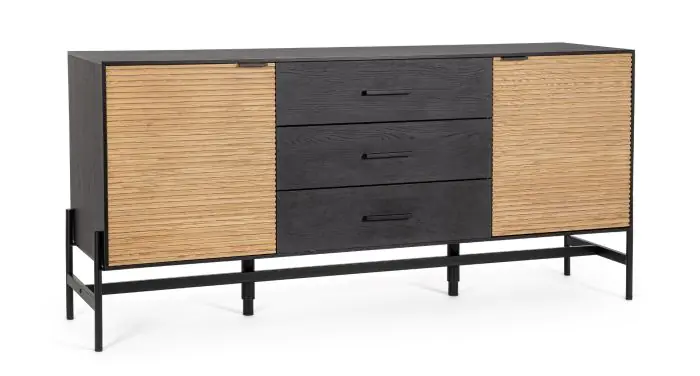 Aparador 2 Puertas 3 Cajones Fresno Negro Natural, 164 Cm