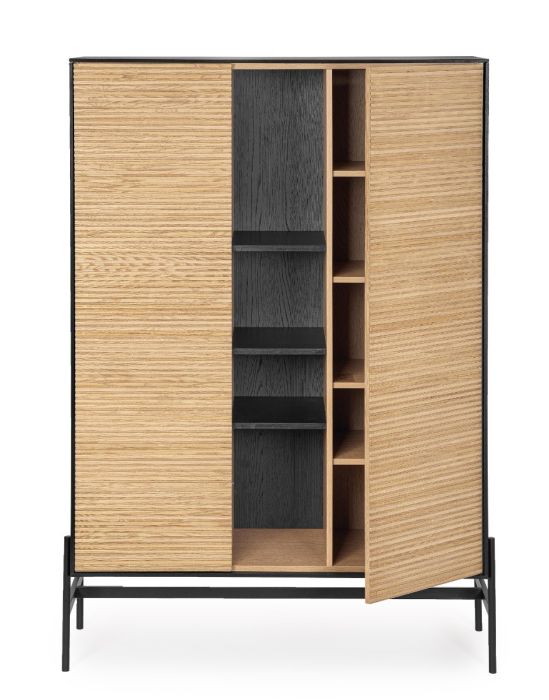 Aparador Alto 2 Puertas Madera Fresno Acero, 110 Cm