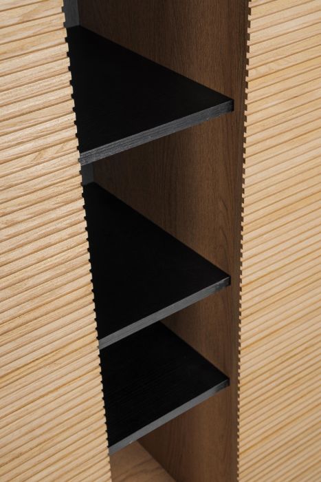 Aparador Alto 2 Puertas Madera Fresno Acero, 110 Cm