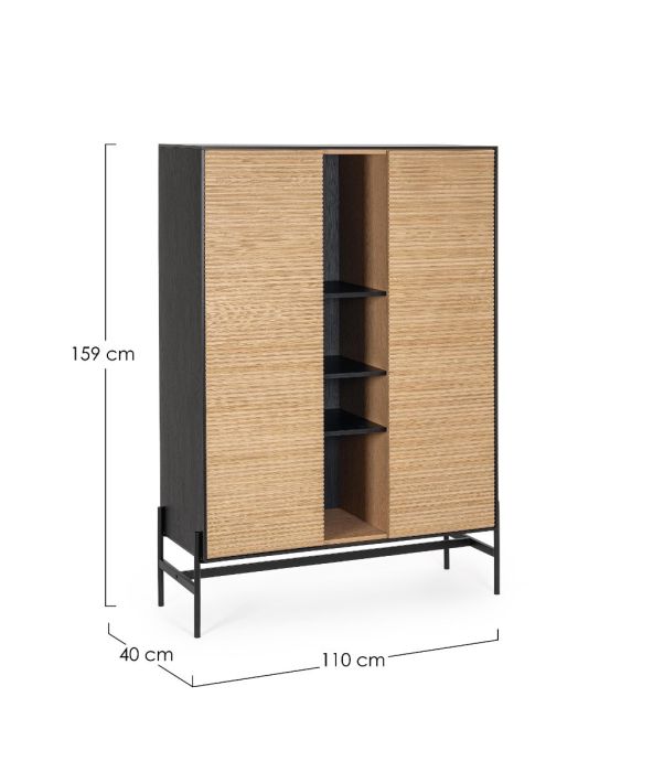Aparador Alto 2 Puertas Madera Fresno Acero, 110 Cm