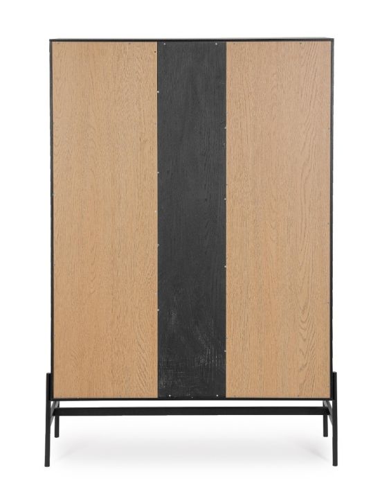 Aparador Alto 2 Puertas Madera Fresno Acero, 110 Cm