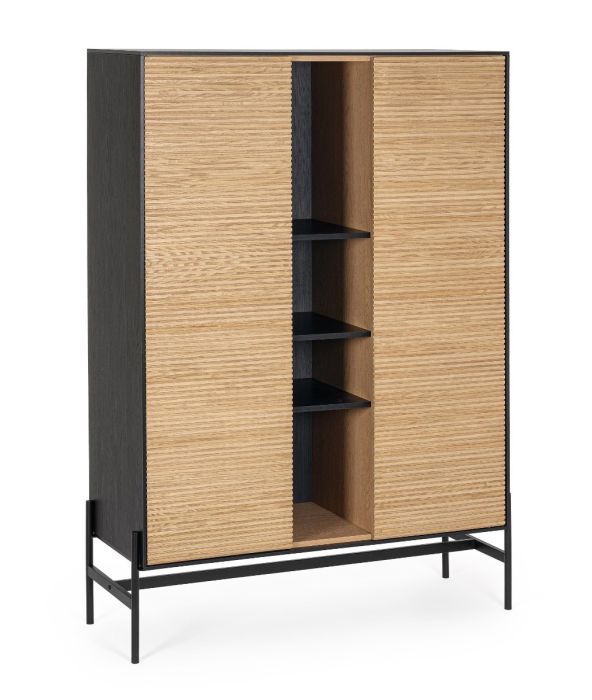 Aparador Alto 2 Puertas Madera Fresno Acero, 110 Cm