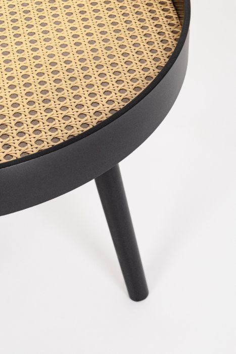 Mesa Auxiliar Ratán Madera Pino Negro, 50 Cm