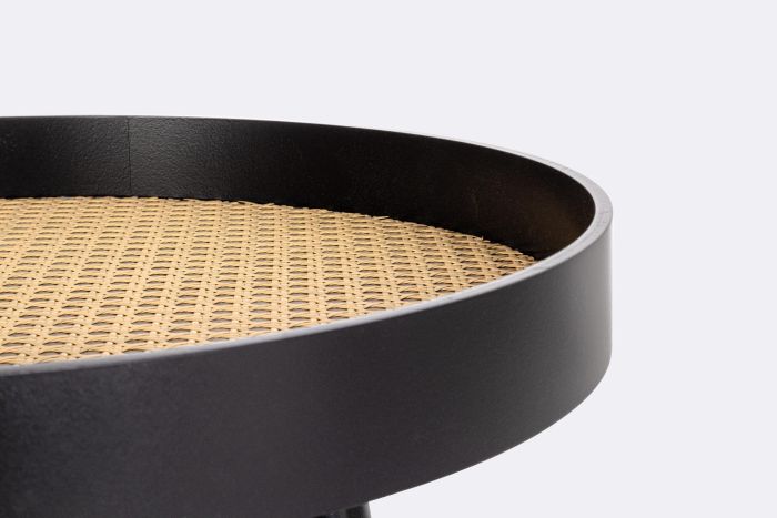 Mesa Auxiliar Ratán Madera Pino Negro, 50 Cm