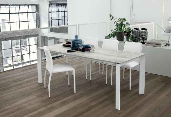 Mesa Comedor Moderna Cristal Metal Blanco